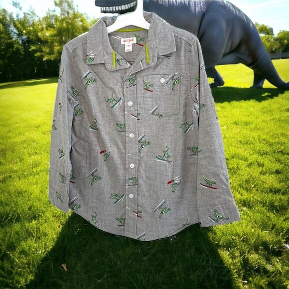 Boys Dinosaur Shirt Size Small long sleeve button down print Size S 6/7 NWT - Picture 1 of 8